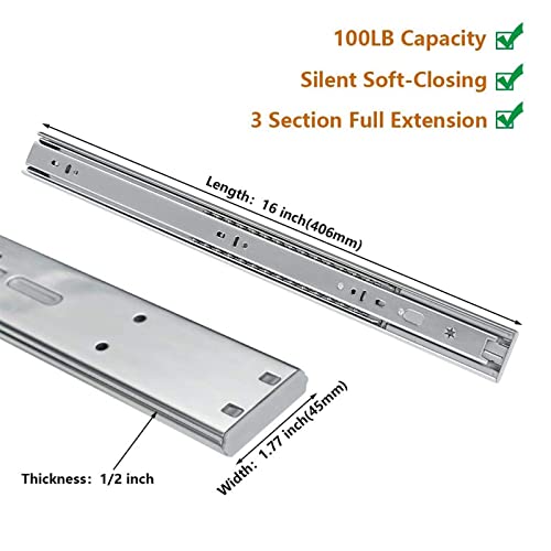 Image of LONTAN 1 Pair Soft Close Drawer Slides 16 Inch Heavy Duty Cabinet Rails