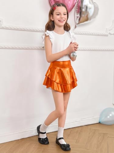 Image of Haloumoning Girls Metallic Skater Skort Kids Shiny Scooter Skirt 4-14 Years | High Waisted, Dance Skorts