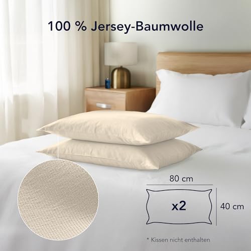 Kissenbezug 40 x 80 (Set mit 2) - 100% Jersey Baumwolle 150 g/qm Kissenbezüge -Beige - Für Kissen 40 x 80 cm - Kissenhülle - Kissenbezug - Resistent und Hypoallergen - Dreamzie 2