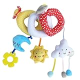 EXAOMBLE 星と月のスパイラルベビーぶら下げおもちゃ 視覚刺激 ぬいぐるみ製 柔らかく ベビーカーやベビーベッド用 新生児向け多彩テクスチ
