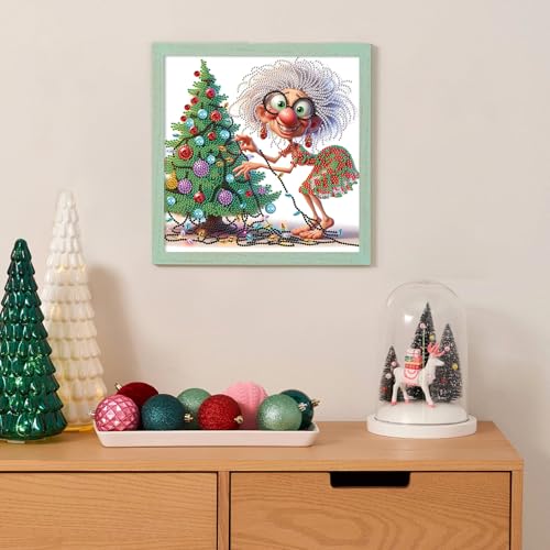 Image of Diamond Art Painting Kits for Adults, 5D Special Shape Diamond Art Kits for Beginners, Crystal Rhinestones Diamond Painting for Home Wall Christmas Decoration Gift 12x12 inch, Grandma Christmas tree