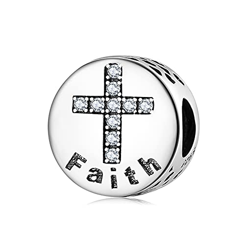 Image of Cross Charm 925 Sterling Silver Symbol of Faith Beads Fits Pandora Bracelet (Cross - Faith Charm)