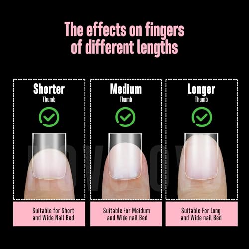 NOVO OVO Sharp Square Short Nail Tips Press on, naturalne (nie rzeźbione), bez C Curve, miękki żel podwójne, matowe, przezroczyste, sztuczne przedłużanie, pełne pokrycie do salonu DIY, 15 rozmiarów