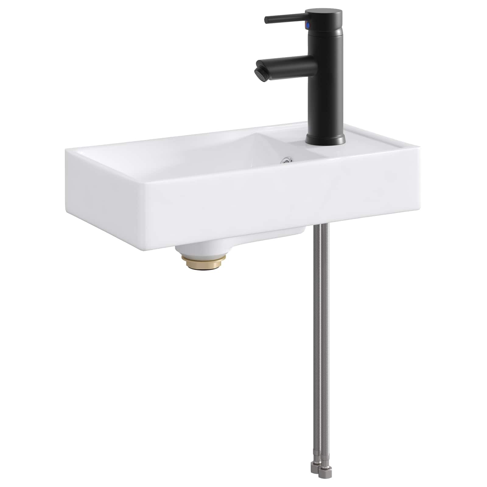 Lavabo compacto para inodoro de invitados en acabado negro mate con grifo