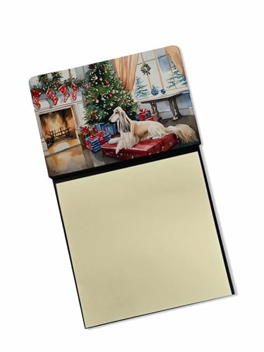 Caroline's Treasures Afghan Hound Cozy Christmas Sticky Note Holder Refillable Dispenser Self-Sticky Note Pads, Memo Pads Blank Desk Accessories