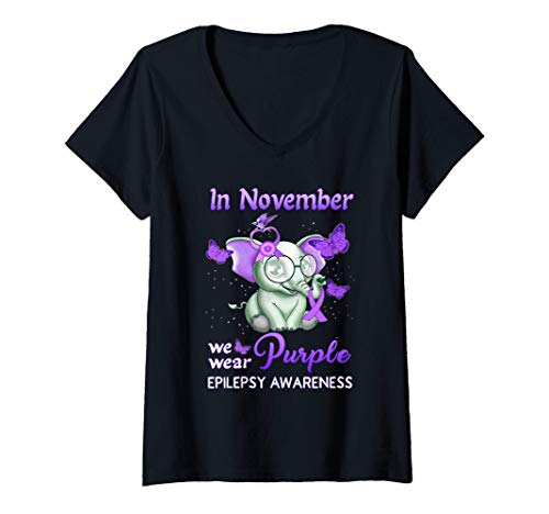 Mujer Epilepsy Awareness Shirts In November We Wear Purple Ribbon Camiseta Cuello V