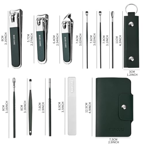 Image of Fayleeko Nail Cutter Set, Manicure Kit, Nail Clippers for Men & Women | Cuticle Remover - Portable Travel Grooming Kit with Nail File, Ear Pick & Tweezers Set (Green 1)