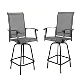 Crownland Outdoor Swivel Bar Stools Set of 2, Bar Height Patio Chairs with Textilene Seat, All-Weather High Top Stools for Garden, Lawn, Poolside or Kitchen, Grey