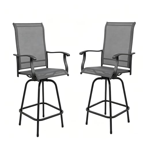 Crownland Outdoor Swivel Bar Stools Set of 2, Bar Height Patio Chairs with Textilene Seat, All-Weather High Top Stools for Garden, Lawn, Poolside or Kitchen, Grey