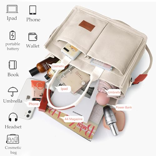 Image of Canvas Tote Bag for Women,Large Totes Bags with Pockets,Womens Crossbody Purse Handbags for Travel Work Gift,2 Sizes