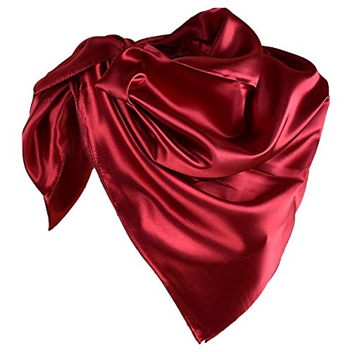 YOFASEN Hijab per Donne - Raso Musulmane Velate Foulard Velo Turbante Sciarpa Scialle Islamico 90×90cm, Profondo rosso A