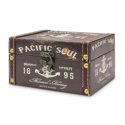 Forbabe Coffre au trésor en bois, 16 x 12,5 x 9 cm, style vintage, recouvert de cuir élégant, pour enfants, cadeau, coffre au trésor, mariage, pour rangement, décoration