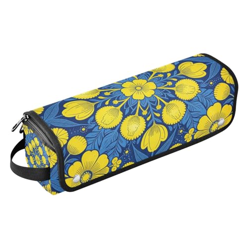 Organizador 2 en 1 para herramientas de cabello y base resistente al calor, impermeable para viaje, flores amarillas vintage con hojas azules