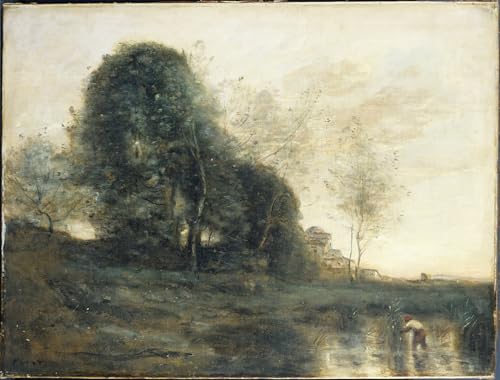 Affiche Toile Mémoire d'Italie de Corot impression d'art portrait 60x90cm