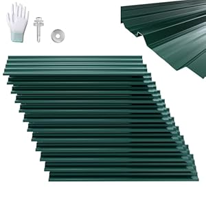 Froadp 12x Dachblech Trapezblech 129,5 x 45 cm, 7 m² Verzinkt Wellblechplatten, Stahl Profilblech für Carport Gerätehaus, inkl. Schrauben und Handschuhe, Grün