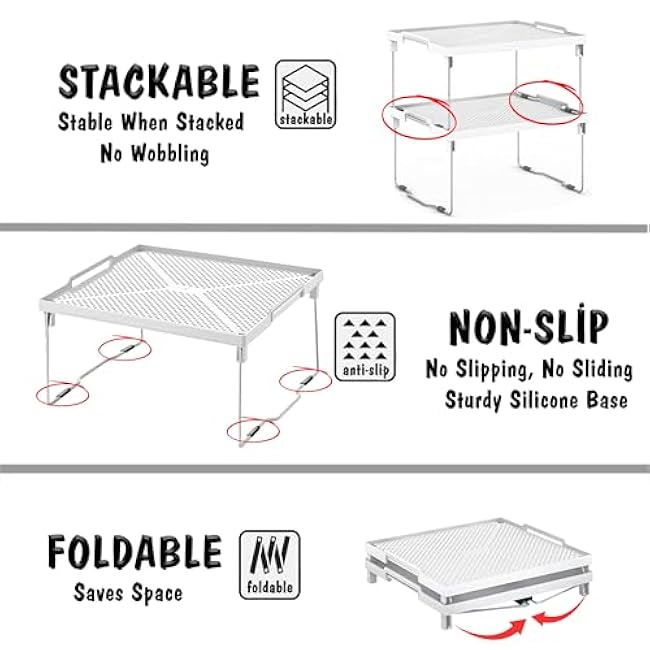 ums Kitchen Shelves Cabinet Organizer, Stackable Freezer Rack, Cupboard Box Organizer, Shelf Riser, Usable Storage Rack for Spice, Fridge Shelf Riser (12x11 inch), Pack of 2