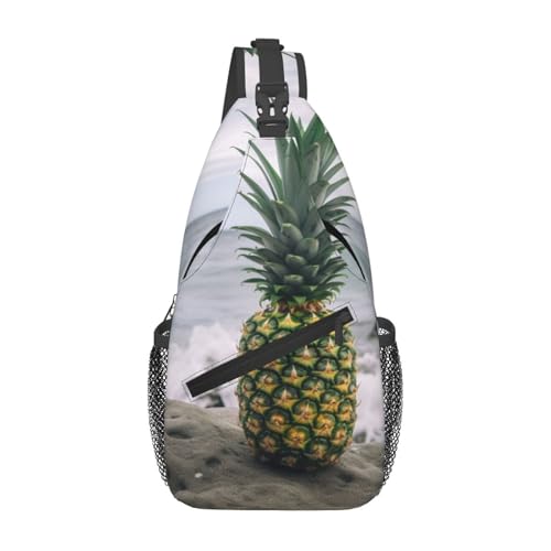 Sac à dos à bandoulière noir, motif ananas pour le travail