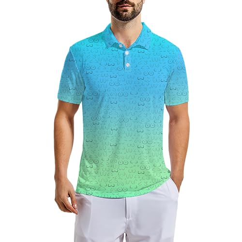 Men's Funny Golf Polo Shirts Quick Dry Blue Cartoon Short Sleeve Polo Shirts2