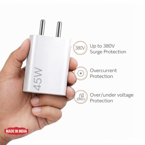 Image of 45W Turbo Fast Charging Adapter with USB Type-C Turbo Charging Cable Compatible with Redmi Note 13, Note 13 Pro+, Redmi 12 5G, 13C, Note 12 Pro, Note 11 Pro, Poco X5 Pro,F4 & X3 Pro (White)