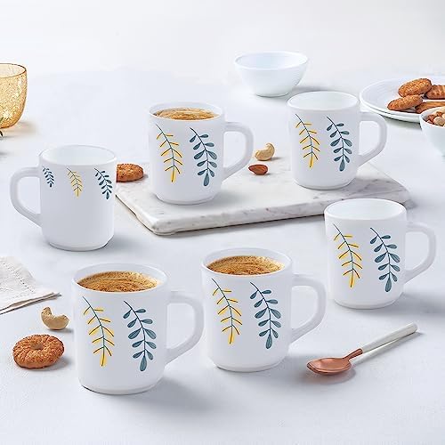 Larah by Borosil Bali Opalware Mug, Set of 6 Tea/Coffee Mugs, 240 ml