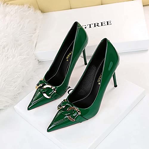 JOEupin Women's Gold Metal Chain Slip On Pointed Toe Stiletto High Heel Pumps Shoes 3.7 Inch2