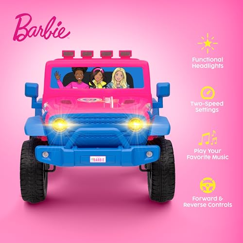 Image of Barbie - 12V Kids Ride-On Jeep with Rechargeable Battery and LED Headlights | Barbie - 12V Kids Ride-On Jeep with Rechargeable Battery and LED Headlights