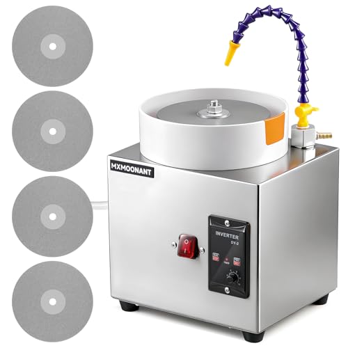 Mxmoonant 6-Zoll-Flachschleifmaschine 2980 U/min mit 5 Schleifscheiben, einstellbare Richtung und Geschwindigkeit, ideal für Edelsteine