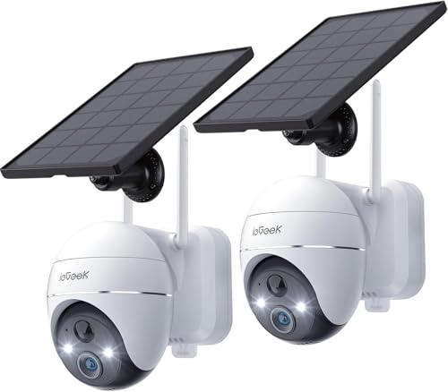 ieGeek 3MP Batería Camara Vigilancia WiFi Exterior, Camara de Seguridad Exterior Puede Girar 360 ​​°/ Inclinarse,Detección de Movimiento PIR, Visión Nocturna a Color, Alarma de Luz y Sonido