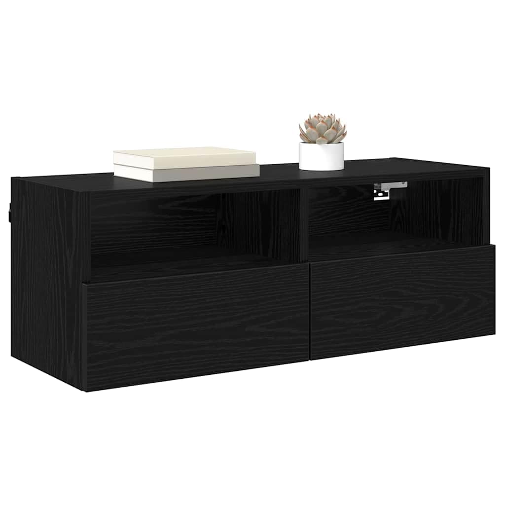 Regały ścienne do telewizora, zestaw 2 sztuk, wygląd czarnego dębu, 80 x 30 x 30 cm, pływający regał na media, do salonu, wytrzymały materiał drewnopochodny, zajmujący mało miejsca uchwyt na