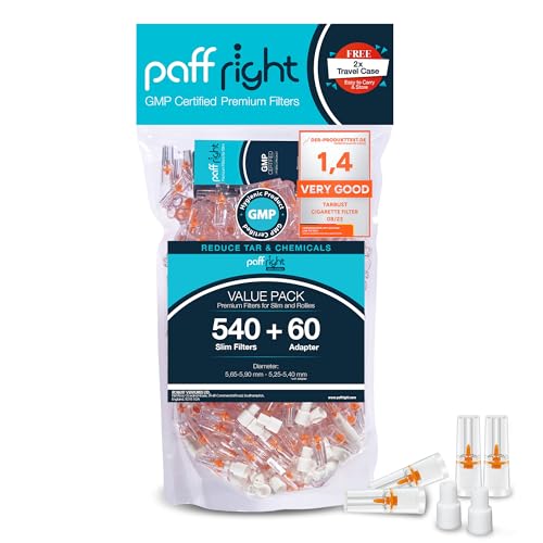 paff right Slim 540+60 Zigarettenfilter Aufsatz Filter Zigaretten Anti Teerfilter für Zigaretten Anti Teer Filter Plastik Zigarettenfilter 5.25 mm - 6 mm Zigarettenspitze für Slim