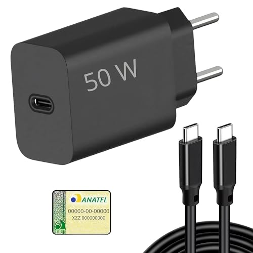 Kit Carregador Super Turbo 50W + Cabo USB Tipo C, Compatível com Celulares Samsung, Motorola, iPhone