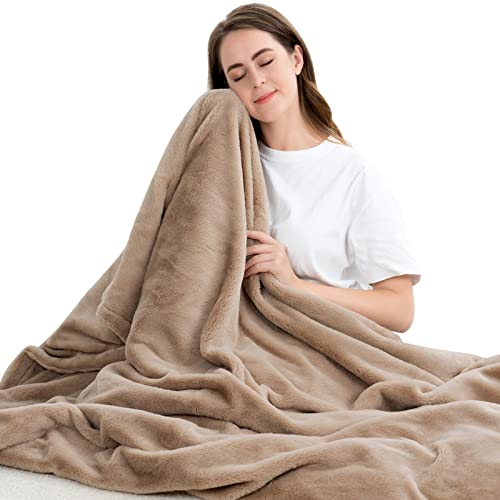 iDOO Heated Electric Blanket, Faux Fur Fast Heating with Machine Washable, 2Hrs Auto-Off Timer, 3 Heating Levels, ETL Certified 50â€ x 60â€ Heating Blanket Gift for Couch Home Office (Brown)
