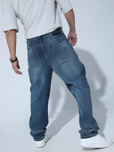 Image of Hubberholme Men Blue Cotton Straight Fit Casual Jeans
