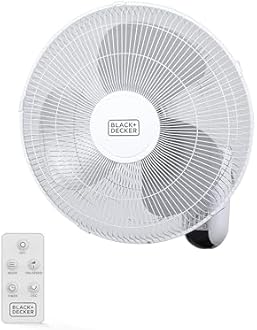 BLACK+DECKER 16" Wall Mount Fan With Remote Control, Oscillating With 3 Speed Settings and Shut Off Timer, Adjustable Tilt Angle, White