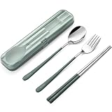DEVICO Portable Utensils, Travel Reusable Silverware Flatware Set for Lunch, 18/8 Stainless Steel 4-