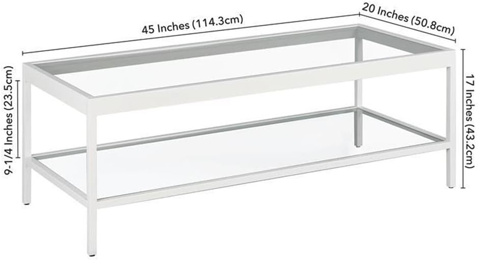 Alexis 45" White Tempered Glass Rectangular Coffee Table