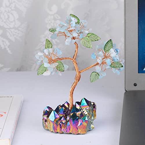 Nupuyai Aquamarine Crystal Money Tree with Rainbow Titanium Crystal Base - Image 3