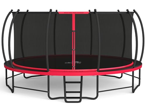 BCAN Trampoline 14FT Recreational Trampoline with Enclosure for Kids Adults, ASTM Approved, Outdoor Trampoline with Ladder for Kids Pink