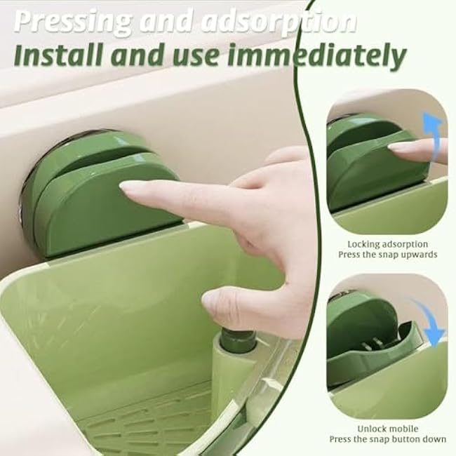 Suction Cup Sink Corner Rack, 2025 Upgraded Self-Cleaning Sink Strainer Basket, Removable Food Waste Catcher with Drain Hole, Say Goodbye to Gross Food Scraps and Smelly Sinks (Green)