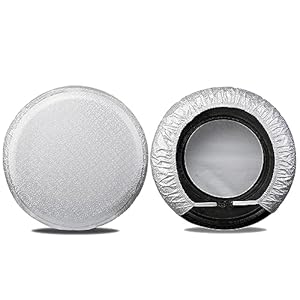Toiyason Tire Cover Universal Car SUV Truck Motorhome Trailer Van Thickened Aluminum Film Automotive Wheel Covers Sun Rain Snow Spare Tire Protector 2 Pack Silver Fit Tire Diameter 30in-32in