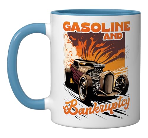 Taza cerámica azul y blanca estilo retro Rat Rod miniatura 1