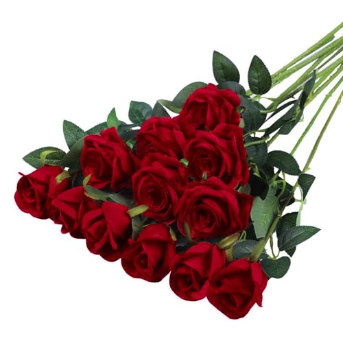 12 Pièces Fleurs Artificielles Deco Mariage 51 * 7 cm Feuilles et Tiges Réglables,Réalité et Douce Rose Artificielle pour Mariage Douche Nuptiale...