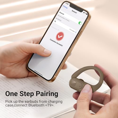 Image of occiam Wireless Earbuds Bluetooth Headphones Ear Buds 96Hrs Playback Sport Over-Ear Waterproof Wireless Headphones Earphones with Earhooks ENC Mics Clear Call for Sport Running Workout Brown