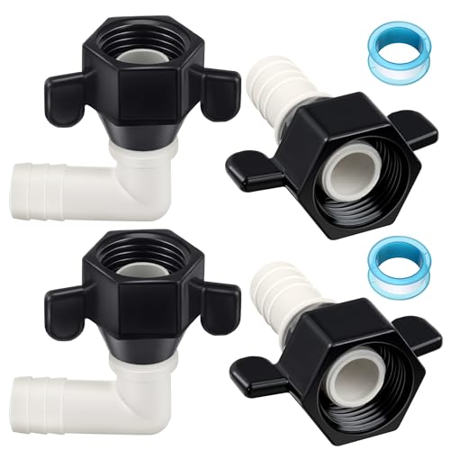 Dreyoo 1/2 Inch x 14 NPT x 1/2 Inch Barb Elbow and Straight Swivel Adapter RV Water Pump Fittings with Thread Seal Tape, 0.5 Inches Female Threaded Pex Fittings for Water Pump Strainer(4 Pcs)