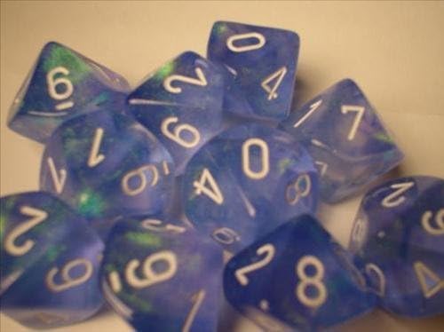 Chessex Dice Sets: Borealis Sky Blue with White - Ten Sided Die d10 Set (10)