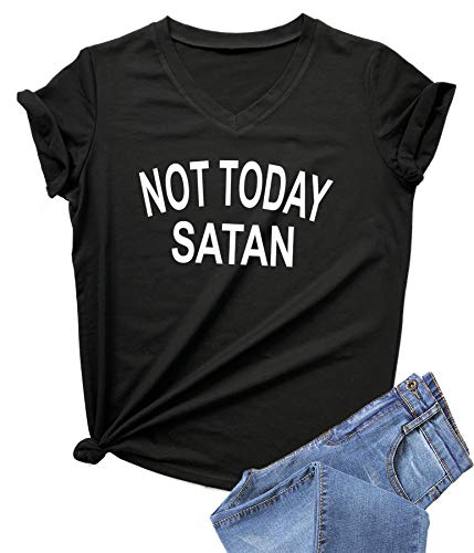 DANVOUY Women's Summer Letter Print Short Sleeve Funny T Shirt Tops V-Neck Casual Tees Black XX-Large