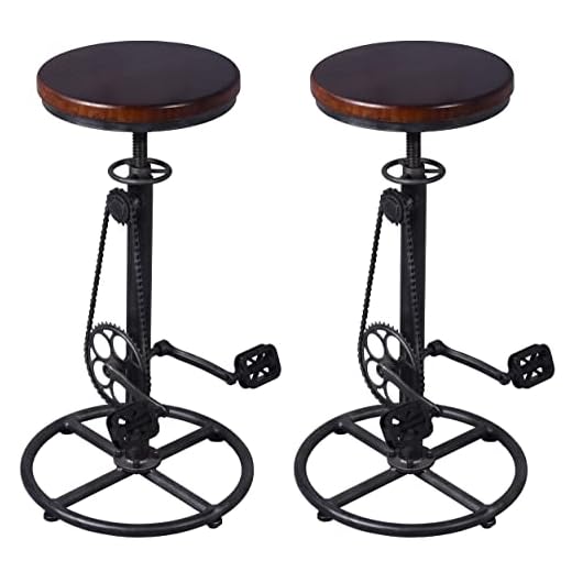LOKKHAN Rustic Swivel Adjustable Bike Stool-29-37 Kitchen Counter Bar Height-Set of 2 Industrial Farmhouse Countertop Barstools-Metal and Wood