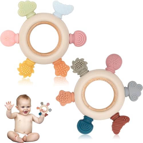 2 Pcs Mordedor Bebe, Mordedores Bebes Refrigerante 3-6Meses, Juguetes Bebe 0-3 3-12 Meses, Regalo Bebe Recien Nacido Niño Niña, Sensoriales Mordedor Refrigerante Chupetes Cosas para Bebes