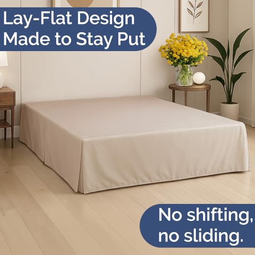 Pleated Bed Skirt Full Size - 3 Sided Pleated Bed Skirt Full - Ultra-Soft, Easy Fit with 12 Inch Tailored Drop - Hotel Quality, Wrinkle Free & Fade Resistant - for Women, Men, Kids and Teens - Cream