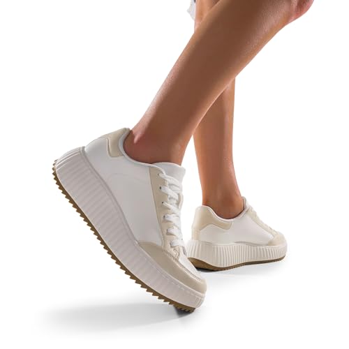 Image of DREAM PAIRS Women Platform Chunky Lightweight Comfortable Casual Faux Leather Lace Up Dee Walking Fashion Sneakers